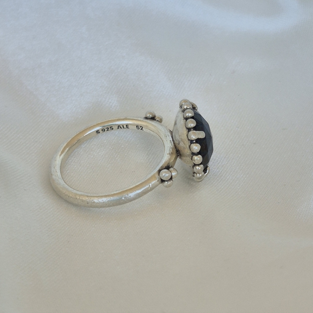 PANDORA Sterling Silver Midnight STAR Ring with Faceted Stone ALE 52 Sz 6